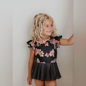 Leo Luvs Black Floral Peplum Leotard – NWT – Girls Size 10